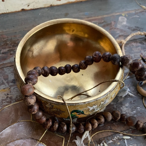 ANTIQUE HAND-PAINTED INDIAN KASHMIRI BRASS INLAY DECORATIVE BOWL - Picture 3 of 10